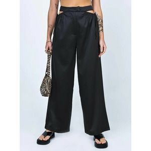 Princess Polly Charley Pants Women Size 4 Black Cutout High Rise Relaxed Leg NEW